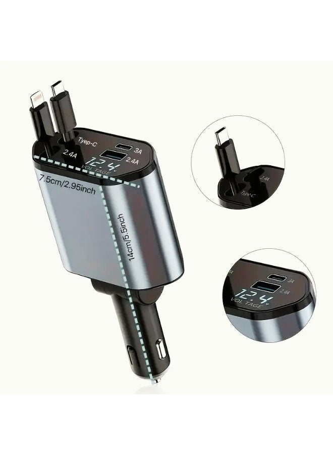 120W 4-in-1 Fast Car Charger | Type-C PD + Dual USB Ports | Retractable Cable for iPhone, iPad, Samsung, Pixel & More - Image 2