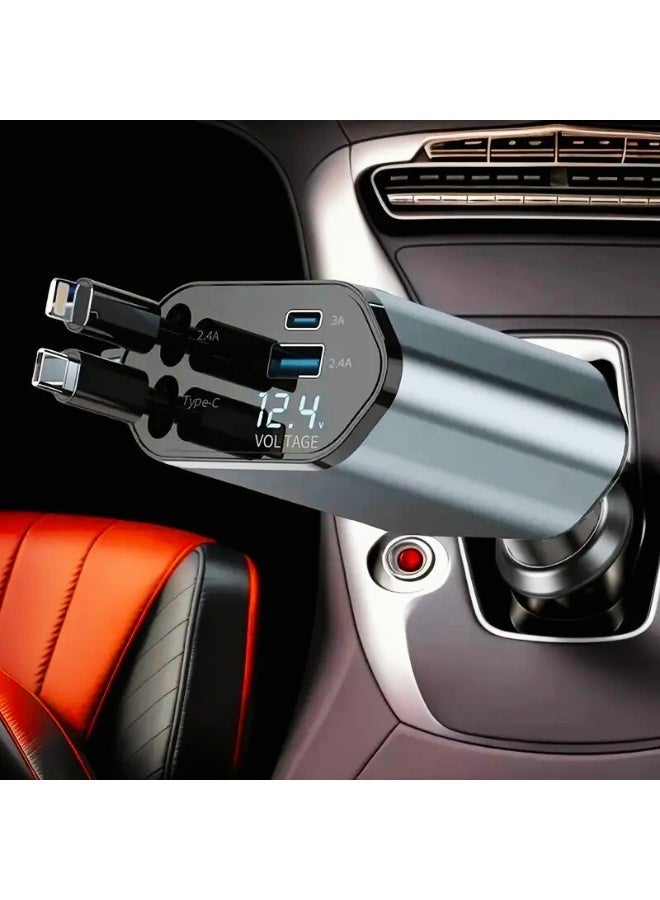 120W 4-in-1 Fast Car Charger | Type-C PD + Dual USB Ports | Retractable Cable for iPhone, iPad, Samsung, Pixel & More - Image 1