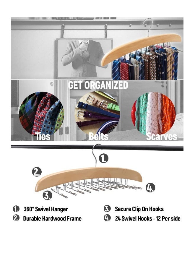 2Pcs Pack Tie Belt Hangers Adjustable 24 Clip Scarf Racks Holder Hook Hanger for Closet Organizer Storage Beige - Image 5