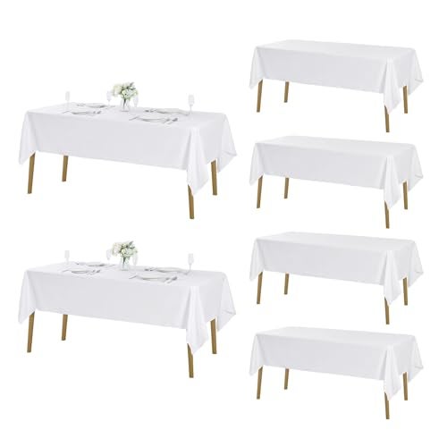 Fokitut 6 Pack Rectangle Tablecloth, 60x102 Inch, Stain Resistant and Wrinkle Polyester Table Cloth, Fabric Table Cover for Kitchen Dining, Wedding, Party, Holiday Dinner-White - Image 1