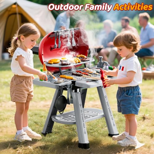 KIZONLY Kids Grill Playset for Toddlers 35 2Layer Outdoor BBQ Cooking Toy with Smoke Lights and Sounds Backyard Pretend Play Kitchen Set Outside Toys for Boys and Girls - Image 5