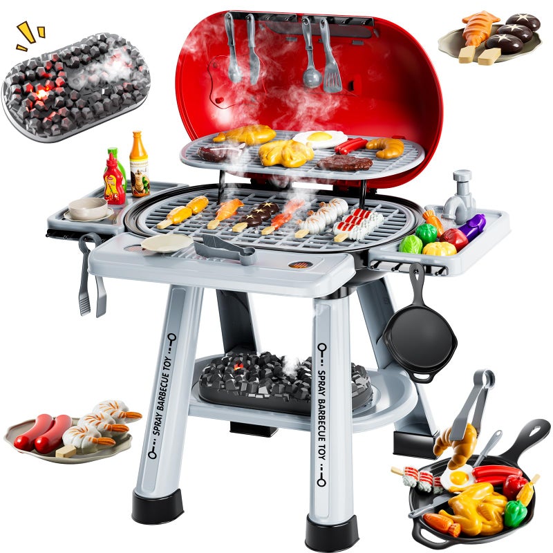 KIZONLY Kids Grill Playset for Toddlers 35 2Layer Outdoor BBQ Cooking Toy with Smoke Lights and Sounds Backyard Pretend Play Kitchen Set Outside Toys for Boys and Girls - Image 2