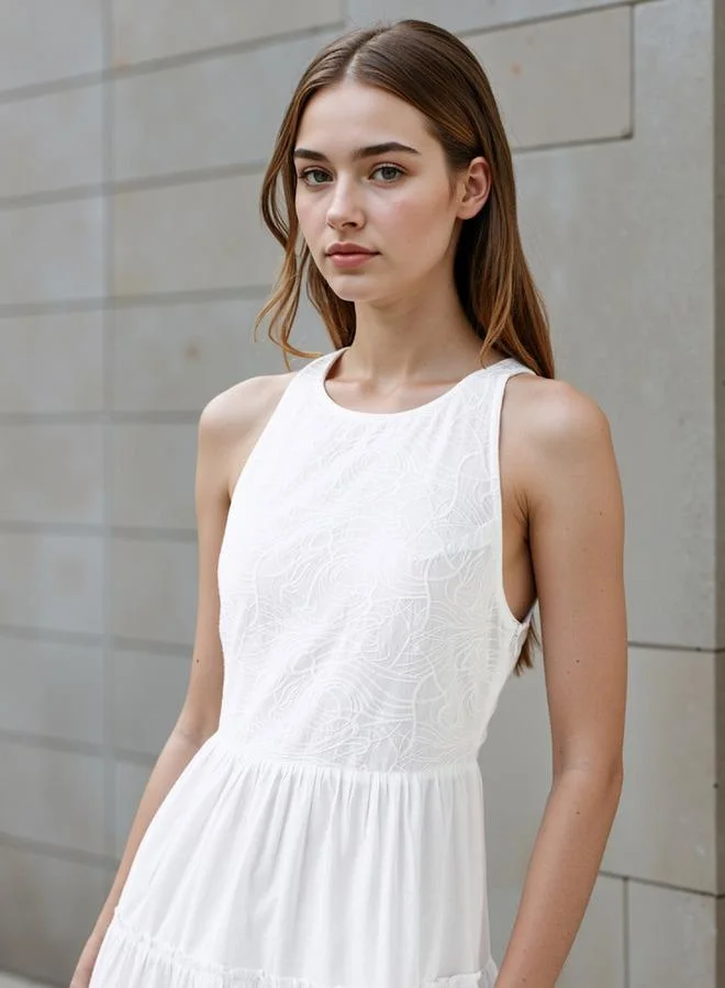 Lee Cooper  Lee Cooper Tiered Sleeveless Maxi Cotton Dress with Embroidered Detail for Women | Best Price UAE