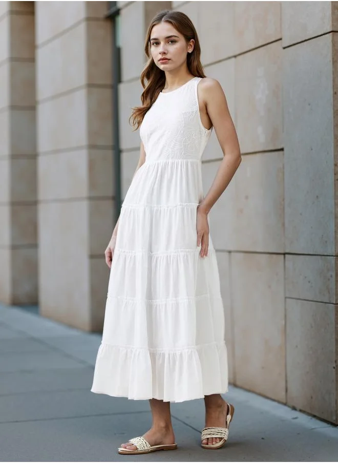 Lee Cooper Lee Cooper Tiered Sleeveless Maxi Dress with Embroidered Detail