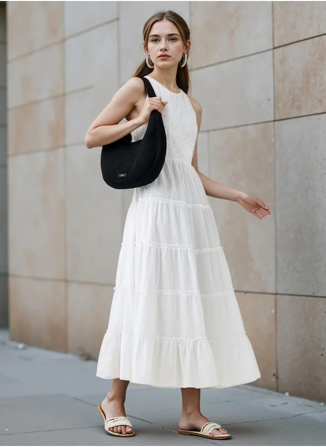 Lee Cooper Lee Cooper Tiered Sleeveless Maxi Dress with Embroidered Detail
