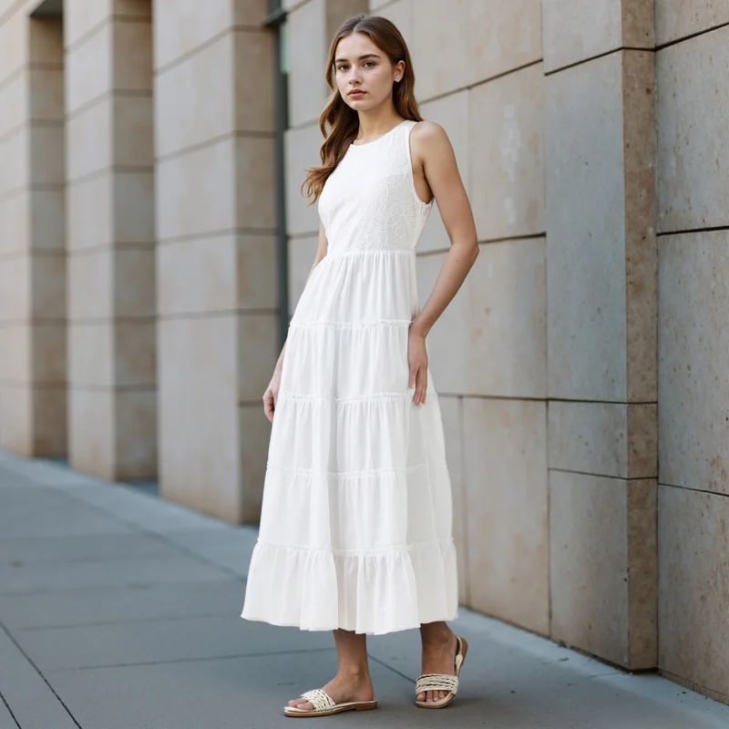 Lee Cooper Tiered Sleeveless Maxi Dress with Embroidered Detail