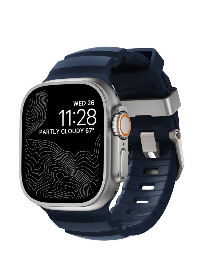 سوار ساعة ذكية من السيليكون، حزام جيد التهوية وصديق للبشرة، غير مقاوم للماء، مشبك تانغ، متوافق مع Apple Watch Series 1-10، SE، Ultra - إكسسوار ساعة أنيق للزوجين (أزرق) - Image 1