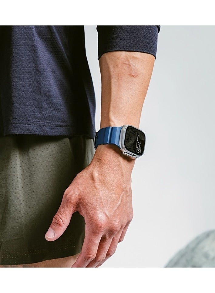 سوار ساعة ذكية من السيليكون، حزام جيد التهوية وصديق للبشرة، غير مقاوم للماء، مشبك تانغ، متوافق مع Apple Watch Series 1-10، SE، Ultra - إكسسوار ساعة أنيق للزوجين (أزرق) - Image 2