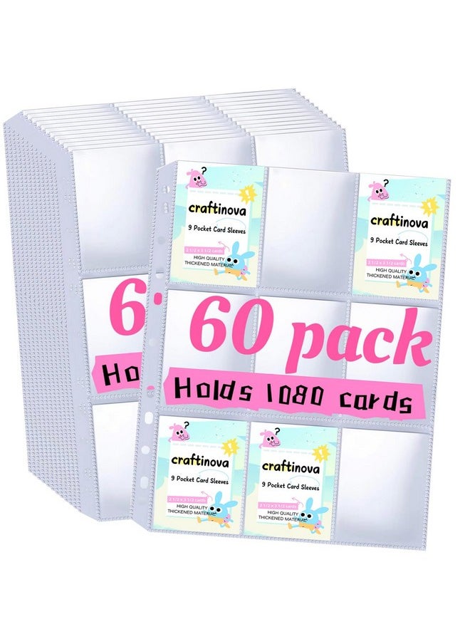 craftinova - 60 Pack 9 Pocket Card Sleeves Binder Sheets，Clear Trading Card Sleeve Pages Protector For 3 Ring Binder,11 Holes Trading Card Binder Sleeves Fit For Baseball,Football,Game,Business Cards - Image 1
