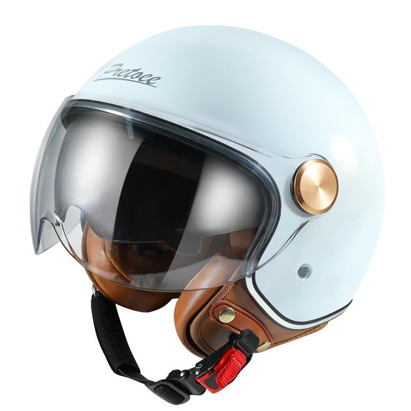 Pretoee Open Face Motorcycle Helmet 34 Retro Classic Moped Helmet for Adult Women Men Half Face Vintage Motorcycle Helmets with Visor for Scooter DOTECE Approved XL Black