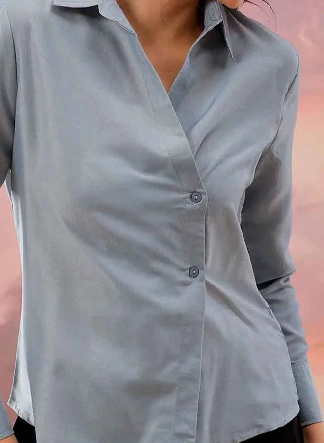 Freehand  Women Regular Fit Solid Round Neck Long Sleeve Button Down Top for Women | Best Price UAE