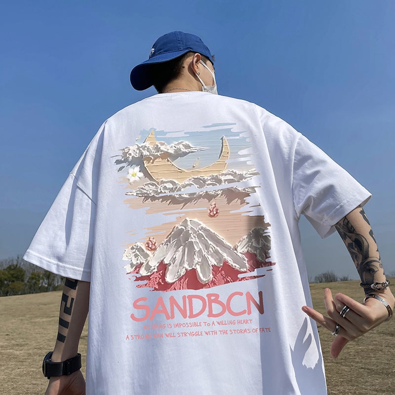 Short-Sleeved T-Shirt Men's Summer American Trendy Loose Student Heavyweight Trendy Brand Large Size Half-Sleeved T-Shirt Versatile Clothes - Image 2