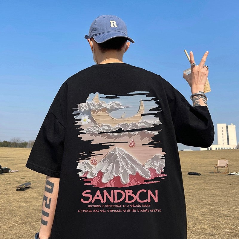 Short-Sleeved T-Shirt Men's Summer American Trendy Loose Student Heavyweight Trendy Brand Large Size Half-Sleeved T-Shirt Versatile Clothes - Image 5