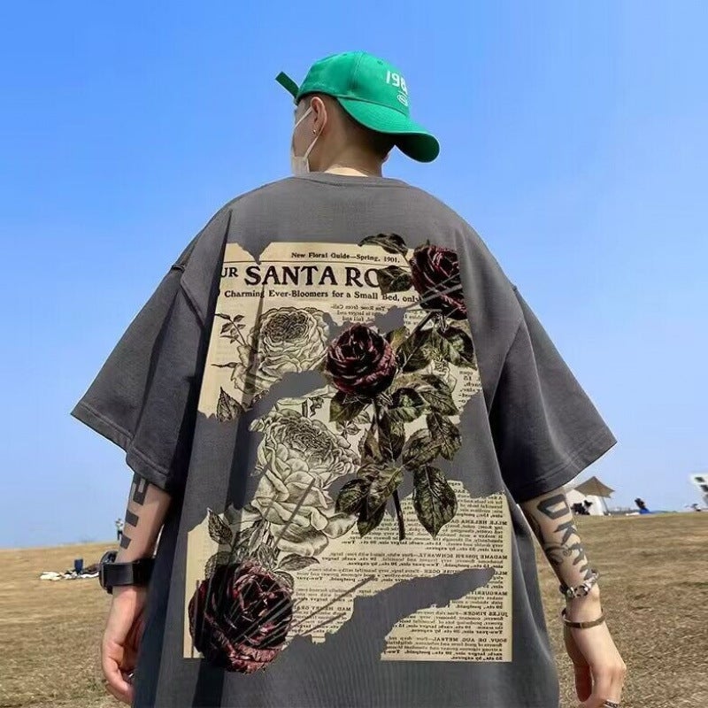 Short-Sleeved T-Shirt Men's Summer American Trendy Loose Student Heavyweight Trendy Brand Large Size Half-Sleeved T-Shirt Versatile Clothes - Image 1