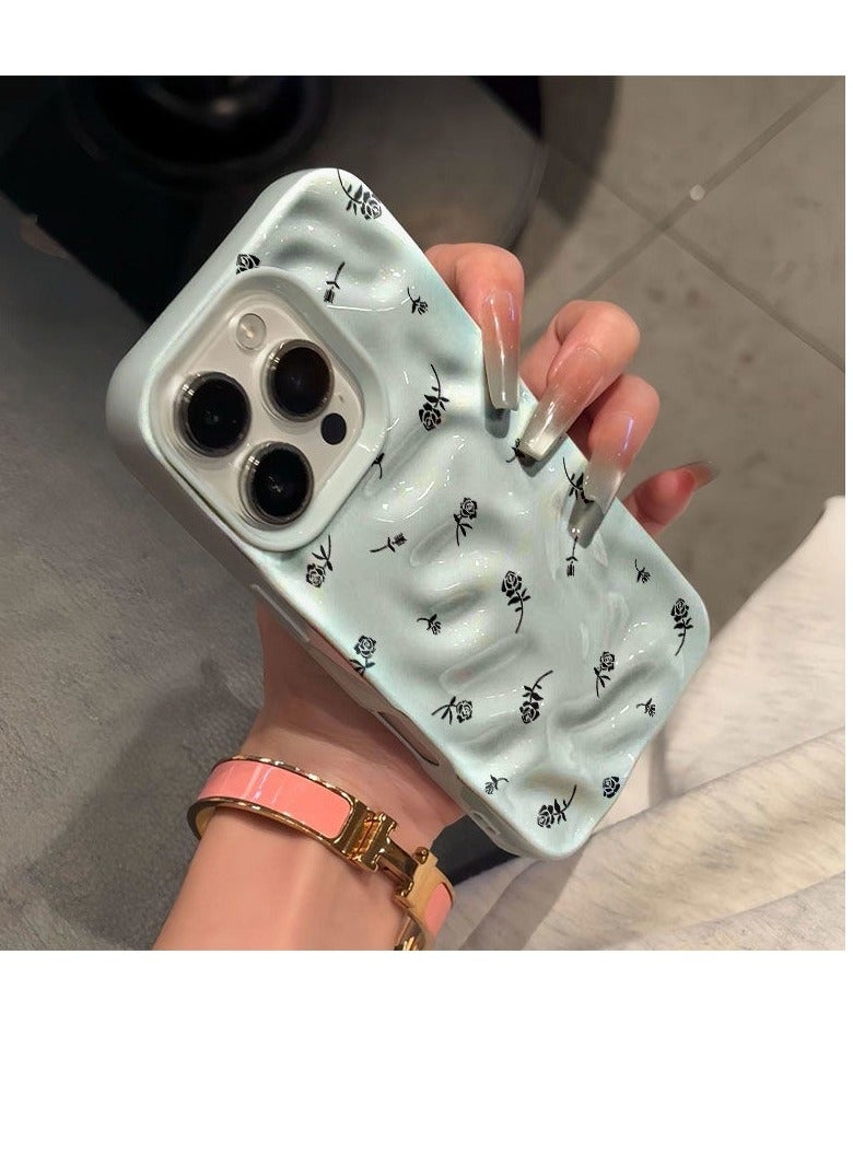 NIBEMINENT Full Screen Black Roses Protective TPU Case Cover For iPhone 15, Blue