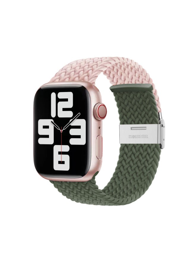 Loquat Suitable For AppleWatch For Iphone 89 Generation Nylon Woven Elastic Buckle Adjustment Color Matching Smart Strap-Color:Sand Powder With Olive Green-Specifications:22mm General Purpose  - Image 1