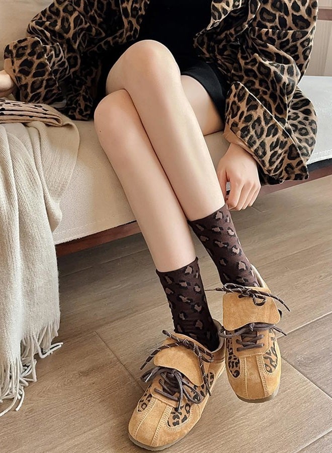 Yawlsow Leopard Socks Tortoise Shell Cheetah for Women Animal Print Crew Socks, Beige+khaki+brown, One size - Image 2