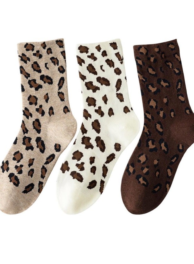 Yawlsow Leopard Socks Tortoise Shell Cheetah for Women Animal Print Crew Socks, Beige+khaki+brown, One size - Image 1