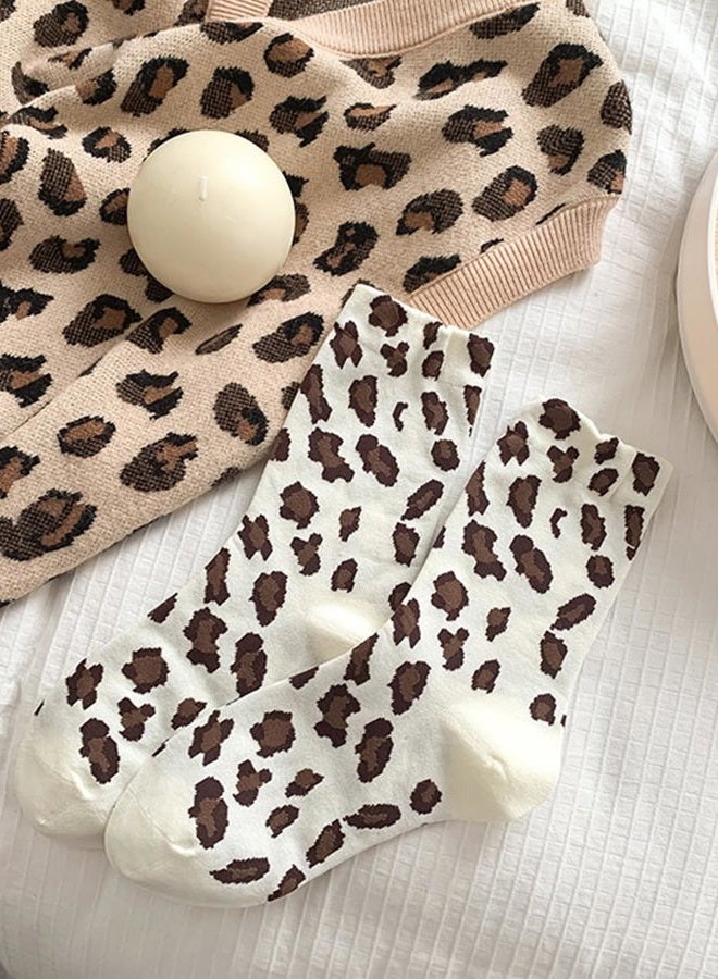 Yawlsow Leopard Socks Tortoise Shell Cheetah for Women Animal Print Crew Socks, Beige+khaki+brown, One size - Image 5