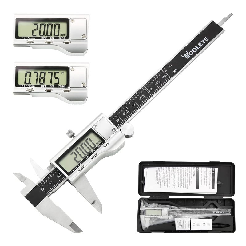 Digital Calipers .6-8 inch/150-200mm Micrometer Measuring Tool, Electronic Digital Caliper With Stainless Steel Body,mm/Inch Conversion, Auto Off Featured Vernier Caliper Black. - Image 1