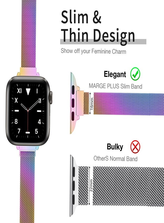 MARGE PLUS Slim Milanese Loop Compatible with Apple Watch Band for women 41mm 40mm 38mm 42mm 46mm 45mm 44mm, Stainless Steel Magnetic Mesh Strap work on iWatch Bands Series 11 10 9 8 7 6 5 4 3 & SE 3 - Image 2