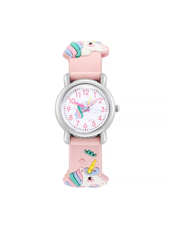 Unicorn Magic Kids Watch & Jewelry Set (7 Pcs) - Pink Bracelet Watch + Candy Color Beaded Necklace Earrings Rings for Girls Age 3+ - Image 2