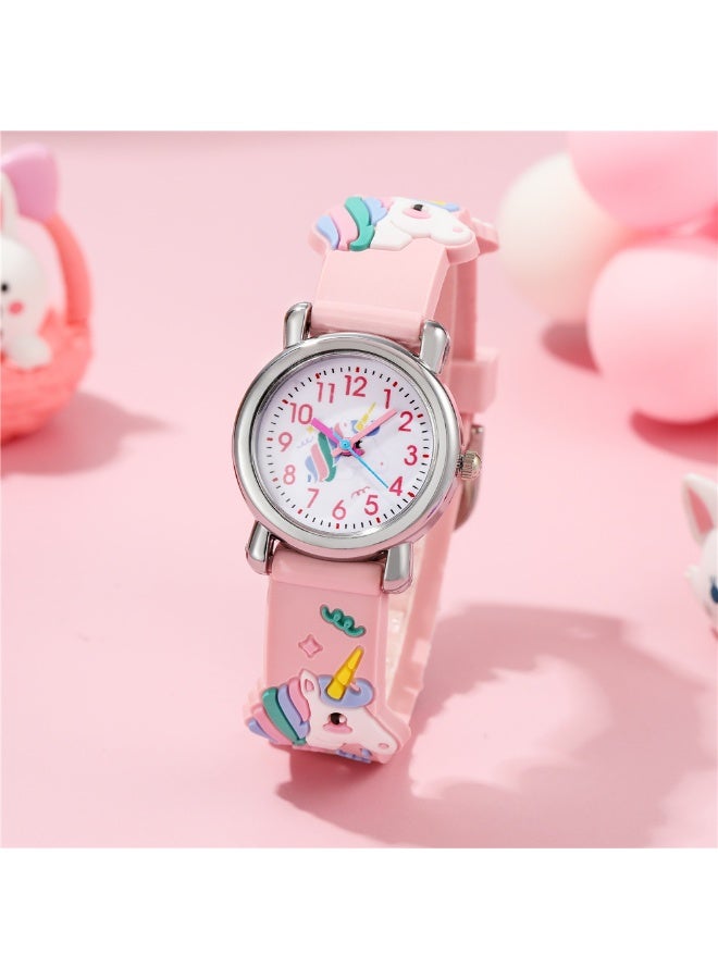 Unicorn Magic Kids Watch & Jewelry Set (7 Pcs) - Pink Bracelet Watch + Candy Color Beaded Necklace Earrings Rings for Girls Age 3+ - Image 5