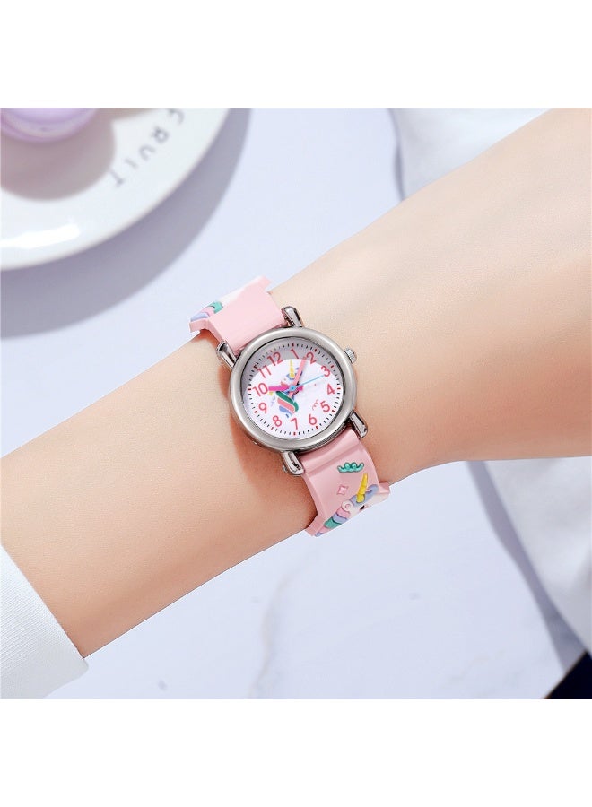 Unicorn Magic Kids Watch & Jewelry Set (7 Pcs) - Pink Bracelet Watch + Candy Color Beaded Necklace Earrings Rings for Girls Age 3+ - Image 4