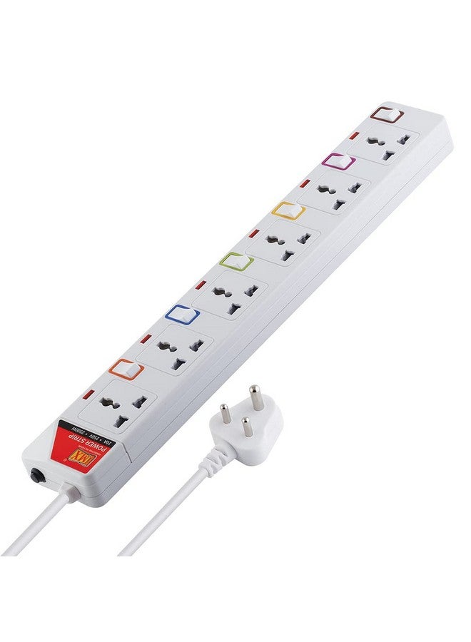 MX MX 6 Outlet Power Strip with Universal Socket & LED Indicator Individual Color Switch with Circuit Breaker Protection Spike Guard Extension Board with Child Safety Shutter, 1.5 Meter (White)  - Image 1