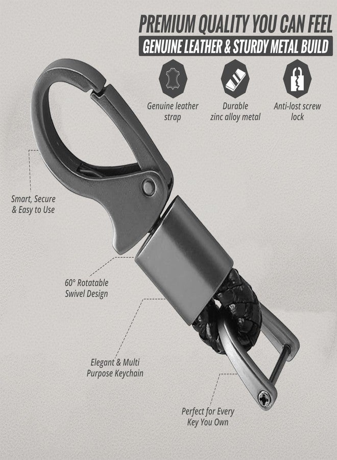 CarFrill Genuine Leather Car Keychain for Men & Women (Black, 1 Pc) | 360° Rotatable Metal Key Fob Holder with Anti-Lost D-Ring | Premium Universal Leather Keychain for Car, Bike & Home Keys - Image 2