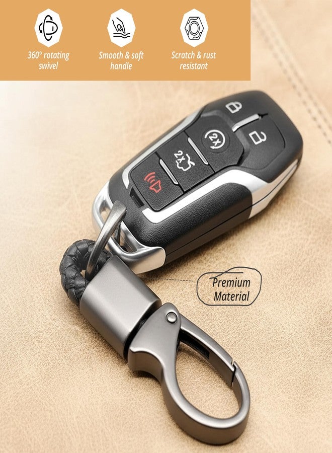 CarFrill Genuine Leather Car Keychain for Men & Women (Black, 1 Pc) | 360° Rotatable Metal Key Fob Holder with Anti-Lost D-Ring | Premium Universal Leather Keychain for Car, Bike & Home Keys - Image 3