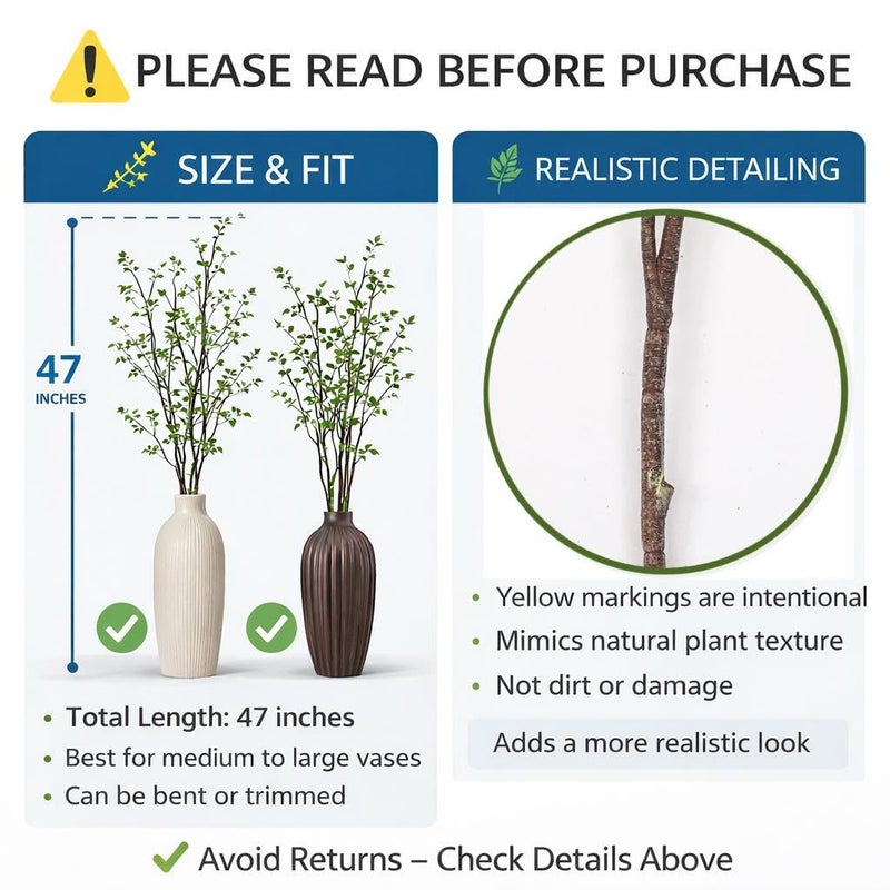 Avoeco Artificial Greenery Stems, 47â€Tall Fake Plants Branches, Real Touch Faux Enkianthus Perulatus Twig Leaf for Home Garden Office Wedding Vase Filler Shop Decoration (3 Packs-Green) - Image 4