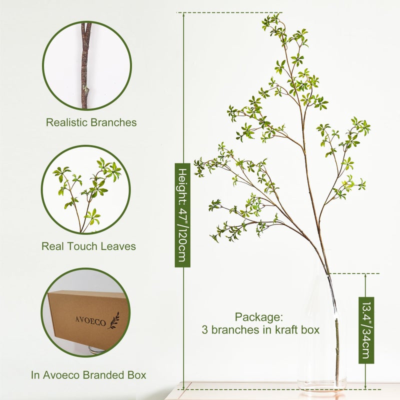 Avoeco Artificial Greenery Stems, 47â€Tall Fake Plants Branches, Real Touch Faux Enkianthus Perulatus Twig Leaf for Home Garden Office Wedding Vase Filler Shop Decoration (3 Packs-Green) - Image 3