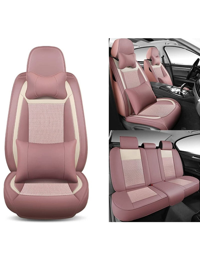 LIMOS Car Seat Cover Luxury PU Leather Full Set with Pillows Breathable(Pink) - Image 1