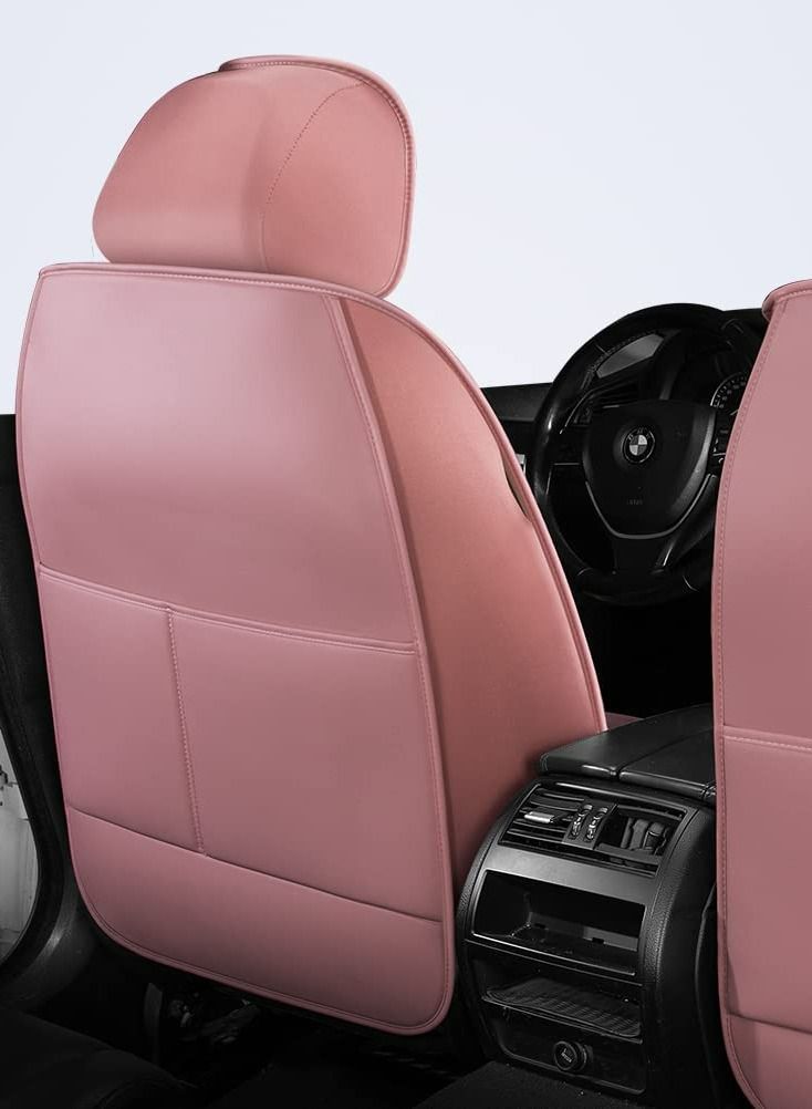 LIMOS Car Seat Cover Luxury PU Leather Full Set with Pillows Breathable(Pink) - Image 5
