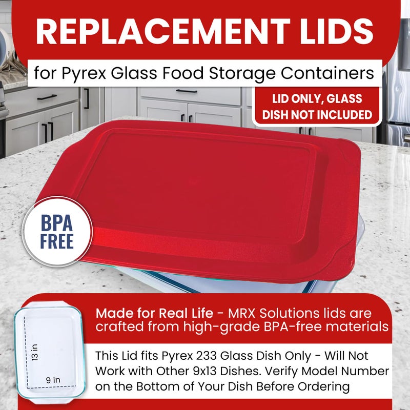 MRX Solutions Replacement Lids fits Pyrex 9x13 233 Glass Casserole Baking Dish Container with Tab Handles, for 3-Quart Model 233-PC (2-Pack, Red) - Image 5