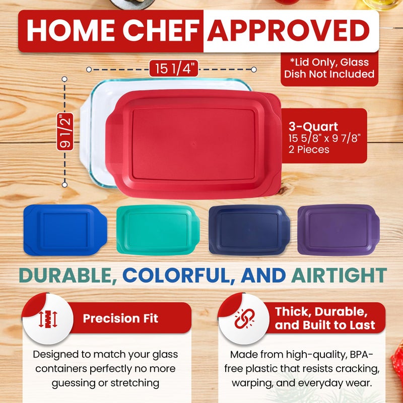 MRX Solutions Replacement Lids fits Pyrex 9x13 233 Glass Casserole Baking Dish Container with Tab Handles, for 3-Quart Model 233-PC (2-Pack, Red) - Image 4