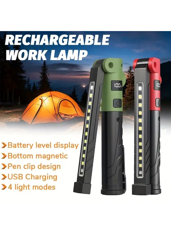 Green USB Rechargeable Magnetic Hands Free Flashlight 4 Modes LED Torch - Image 2