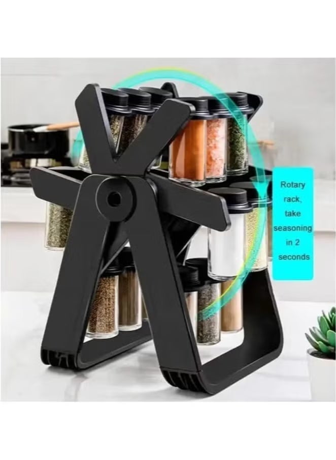 Rotating Spice Rack Organizer with 18 Glass Jars, 360° Revolving Kitchen Countertop Spice Stand, Seasoning Storage Holder - Image 3