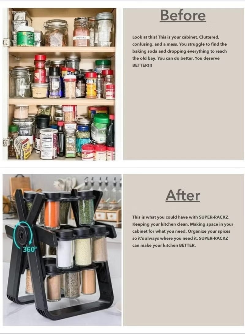 Rotating Spice Rack Organizer with 18 Glass Jars, 360° Revolving Kitchen Countertop Spice Stand, Seasoning Storage Holder - Image 5
