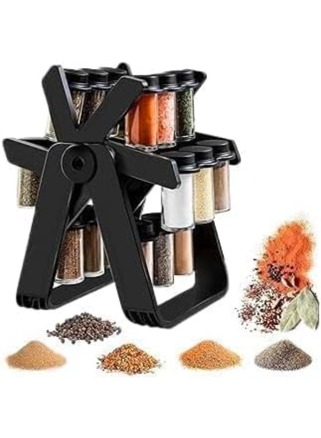 Rotating Spice Rack Organizer with 18 Glass Jars, 360° Revolving Kitchen Countertop Spice Stand, Seasoning Storage Holder - Image 1