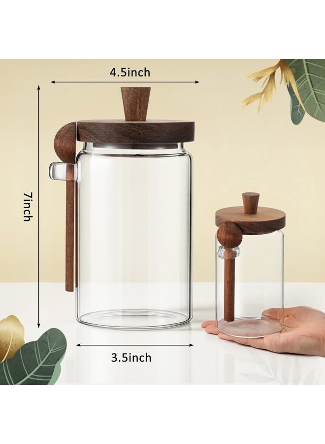 Suclain 2 Set Glass Bath Salts Jar with Wooden Lids and Scoop Bath Salt Container Food Airtight Storage Containers for Sugar Coffee Bean Candy Spice, 26oz - Image 2