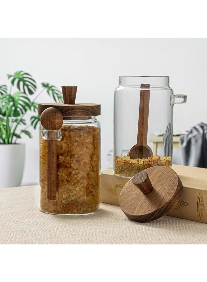 Suclain 2 Set Glass Bath Salts Jar with Wooden Lids and Scoop Bath Salt Container Food Airtight Storage Containers for Sugar Coffee Bean Candy Spice, 26oz - Image 4