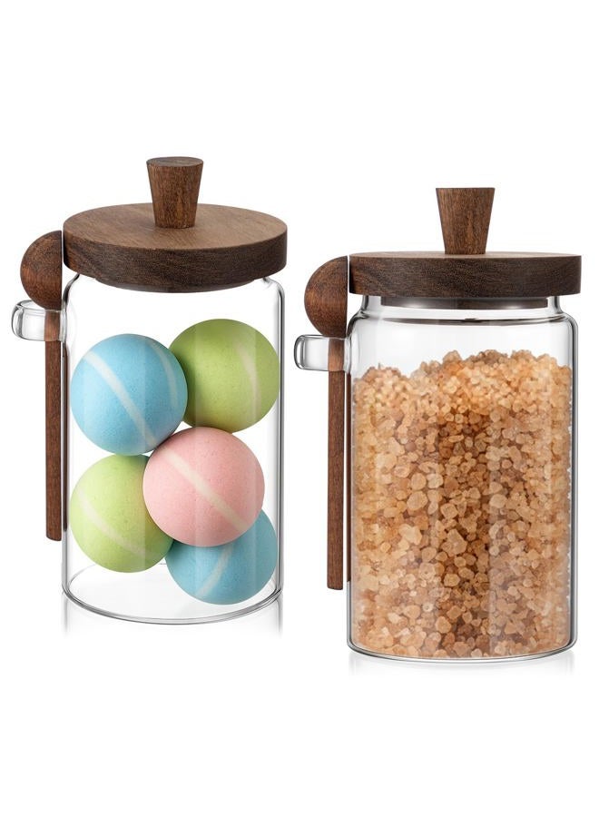 Suclain 2 Set Glass Bath Salts Jar with Wooden Lids and Scoop Bath Salt Container Food Airtight Storage Containers for Sugar Coffee Bean Candy Spice, 26oz - Image 1
