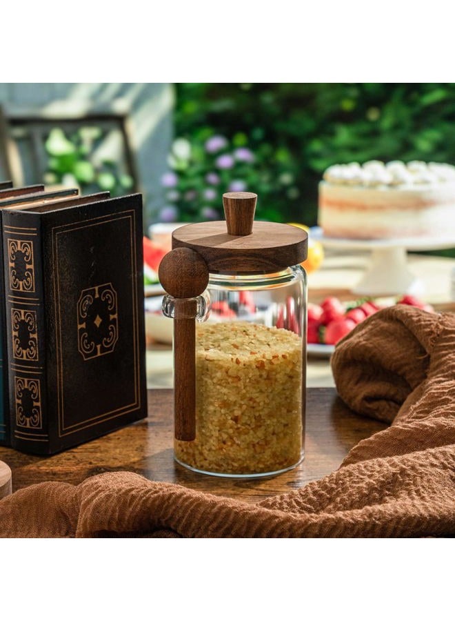 Suclain 2 Set Glass Bath Salts Jar with Wooden Lids and Scoop Bath Salt Container Food Airtight Storage Containers for Sugar Coffee Bean Candy Spice, 26oz - Image 5