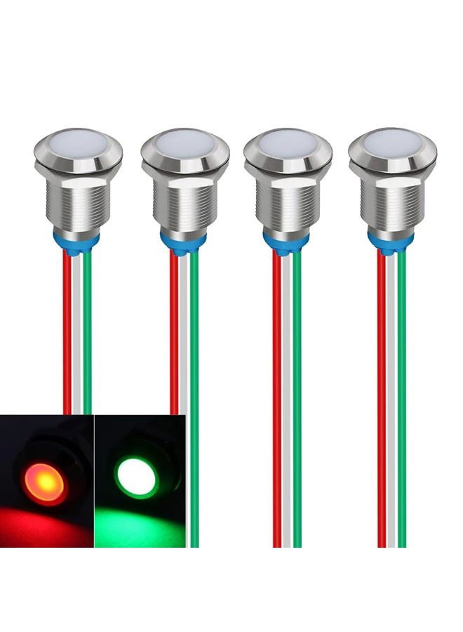 Gebildet Bi-Color(Green&Red) 12mm(1/2 inch) Energy Saving Indicator Light, 12mm 2 color LED Light 12V/24V/ 20mA Panel Mount Light for Car Truck Boat Auto Part(Pack of 4) - Image 1