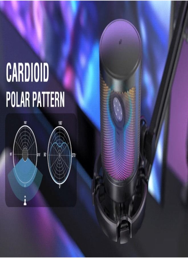 FIFINE - FIFINE Gaming PC USB Microphone, Podcast Condenser Mic with Boom Arm, Pop Filter, Mute Button for Streaming, Twitch, Online Chat, RGB Computer Mic for PS4/5 PC Gamer Youtuber-AmpliGame- A6T - Image 1