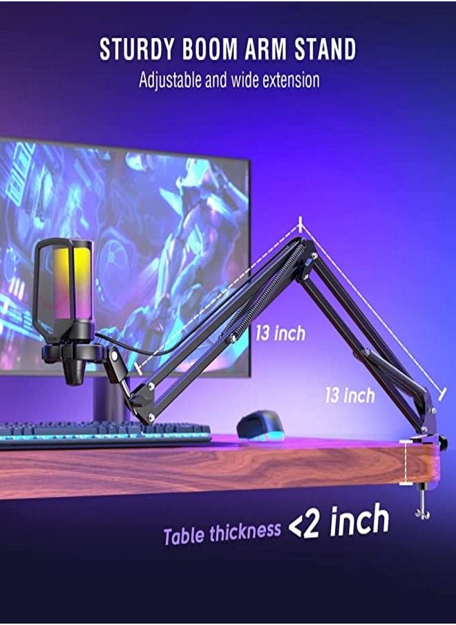 FIFINE - FIFINE Gaming PC USB Microphone, Podcast Condenser Mic with Boom Arm, Pop Filter, Mute Button for Streaming, Twitch, Online Chat, RGB Computer Mic for PS4/5 PC Gamer Youtuber-AmpliGame- A6T - Image 1