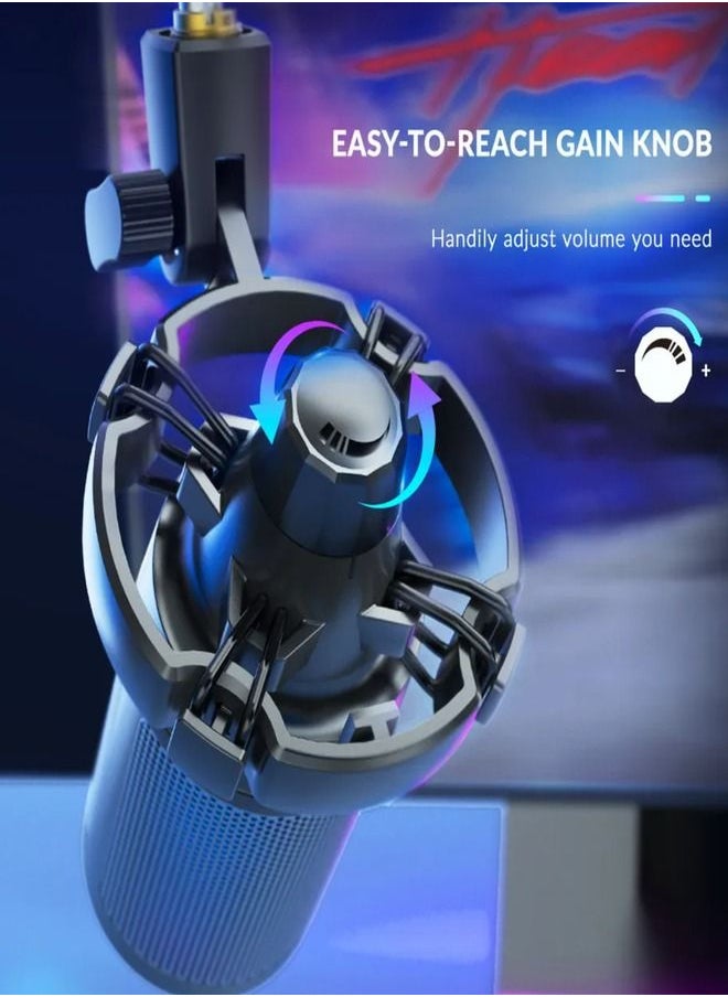 FIFINE - FIFINE Gaming PC USB Microphone, Podcast Condenser Mic with Boom Arm, Pop Filter, Mute Button for Streaming, Twitch, Online Chat, RGB Computer Mic for PS4/5 PC Gamer Youtuber-AmpliGame- A6T - Image 1