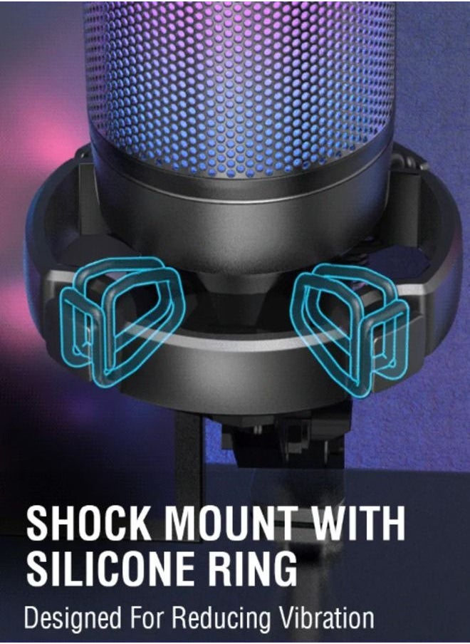 FIFINE - FIFINE Gaming PC USB Microphone, Podcast Condenser Mic with Boom Arm, Pop Filter, Mute Button for Streaming, Twitch, Online Chat, RGB Computer Mic for PS4/5 PC Gamer Youtuber-AmpliGame- A6T - Image 1